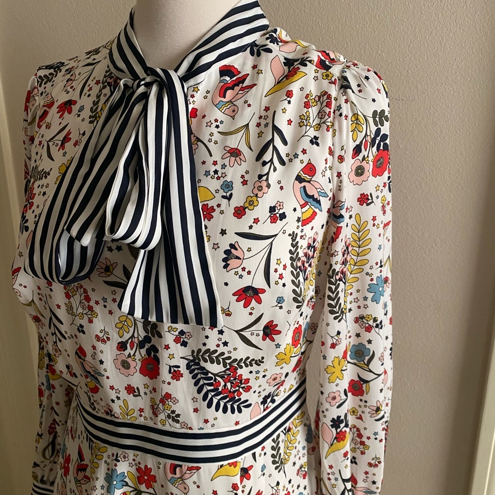 Boden White Maxi Dress with Navy Stripes and Multicolor Floral Print - Picture 2 of 7